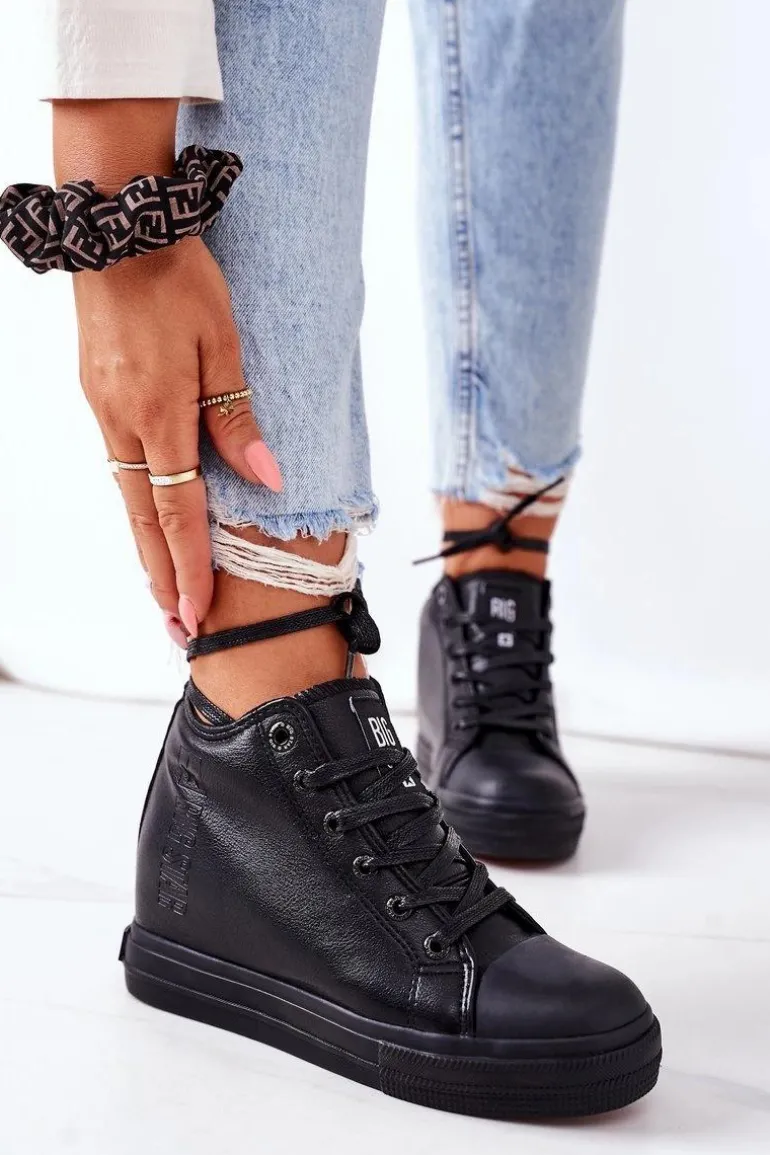 Skórzane Trampki Na Koturnie Big Star EE274127 Czarne