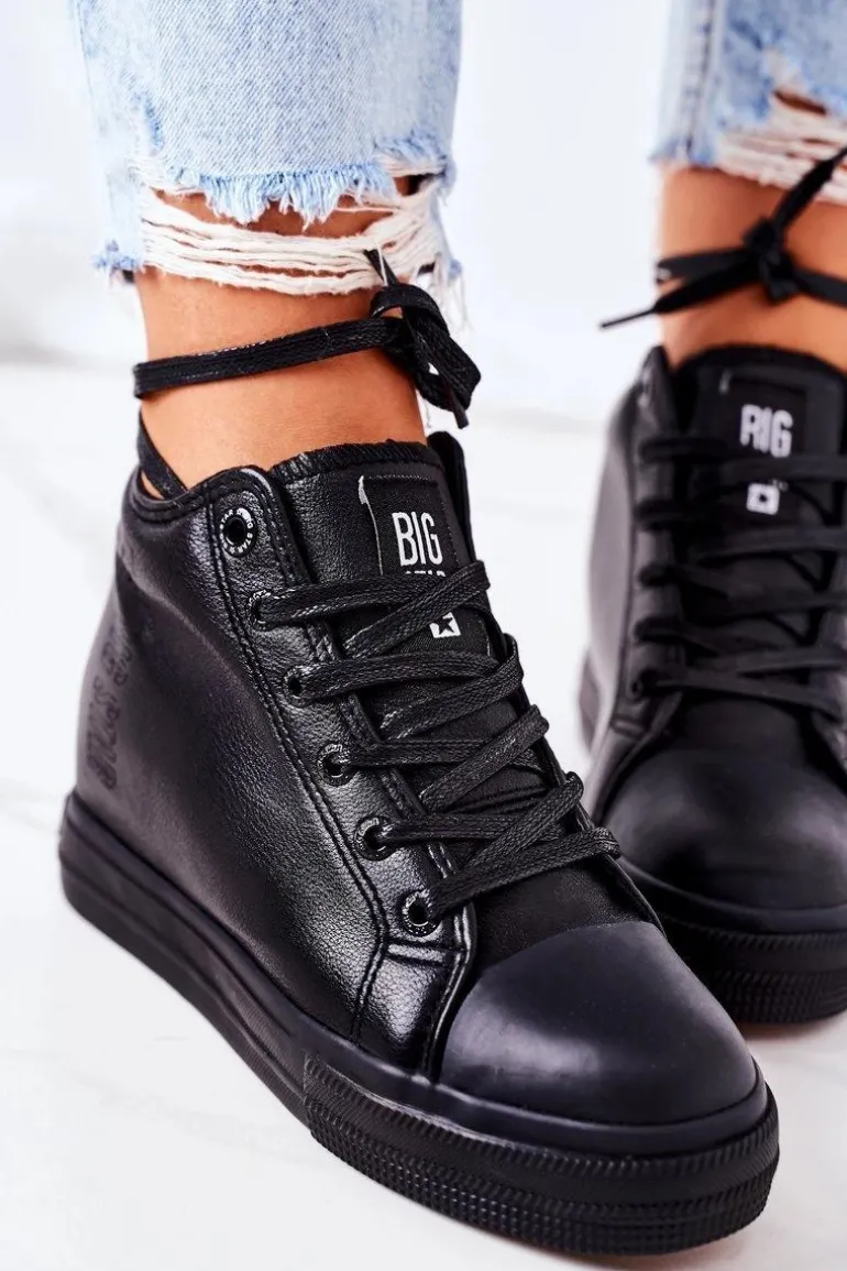 Skórzane Trampki Na Koturnie Big Star EE274127 Czarne