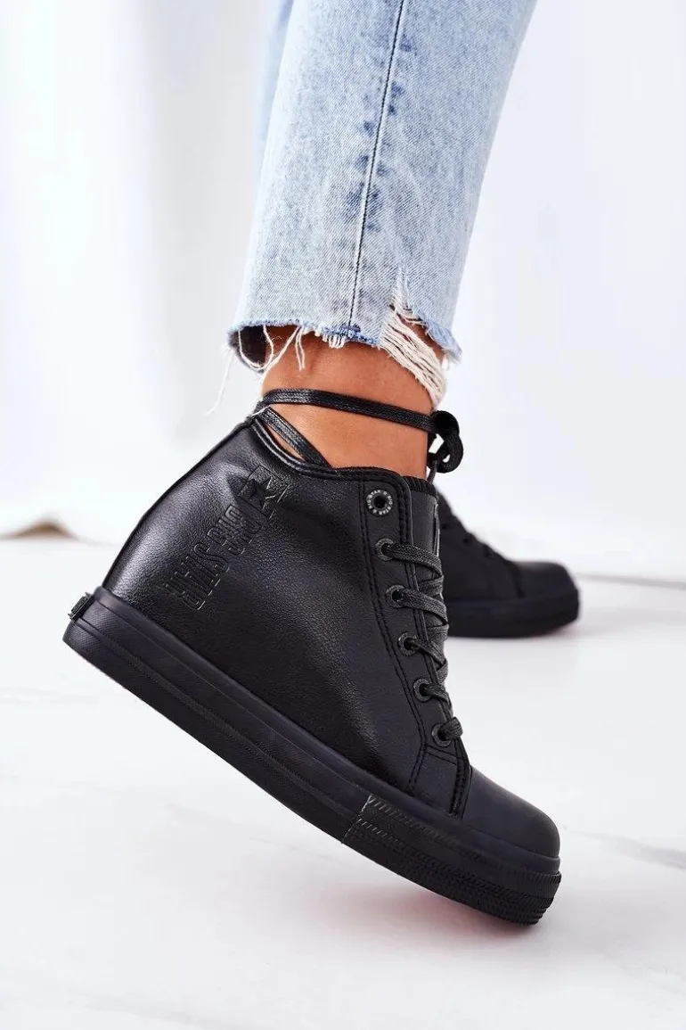 Skórzane Trampki Na Koturnie Big Star EE274127 Czarne