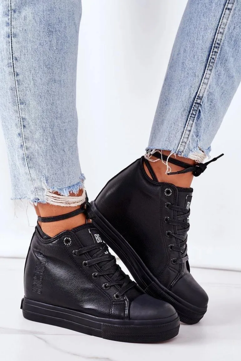 Skórzane Trampki Na Koturnie Big Star EE274127 Czarne