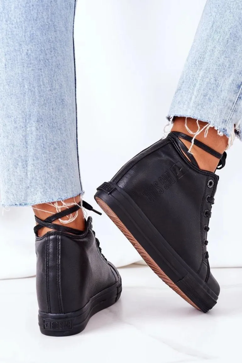 Skórzane Trampki Na Koturnie Big Star EE274127 Czarne