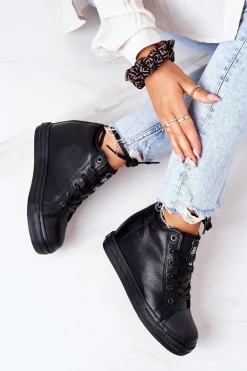 Skórzane Trampki Na Koturnie Big Star EE274127 Czarne