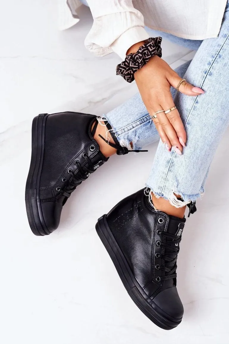 Skórzane Trampki Na Koturnie Big Star EE274127 Czarne