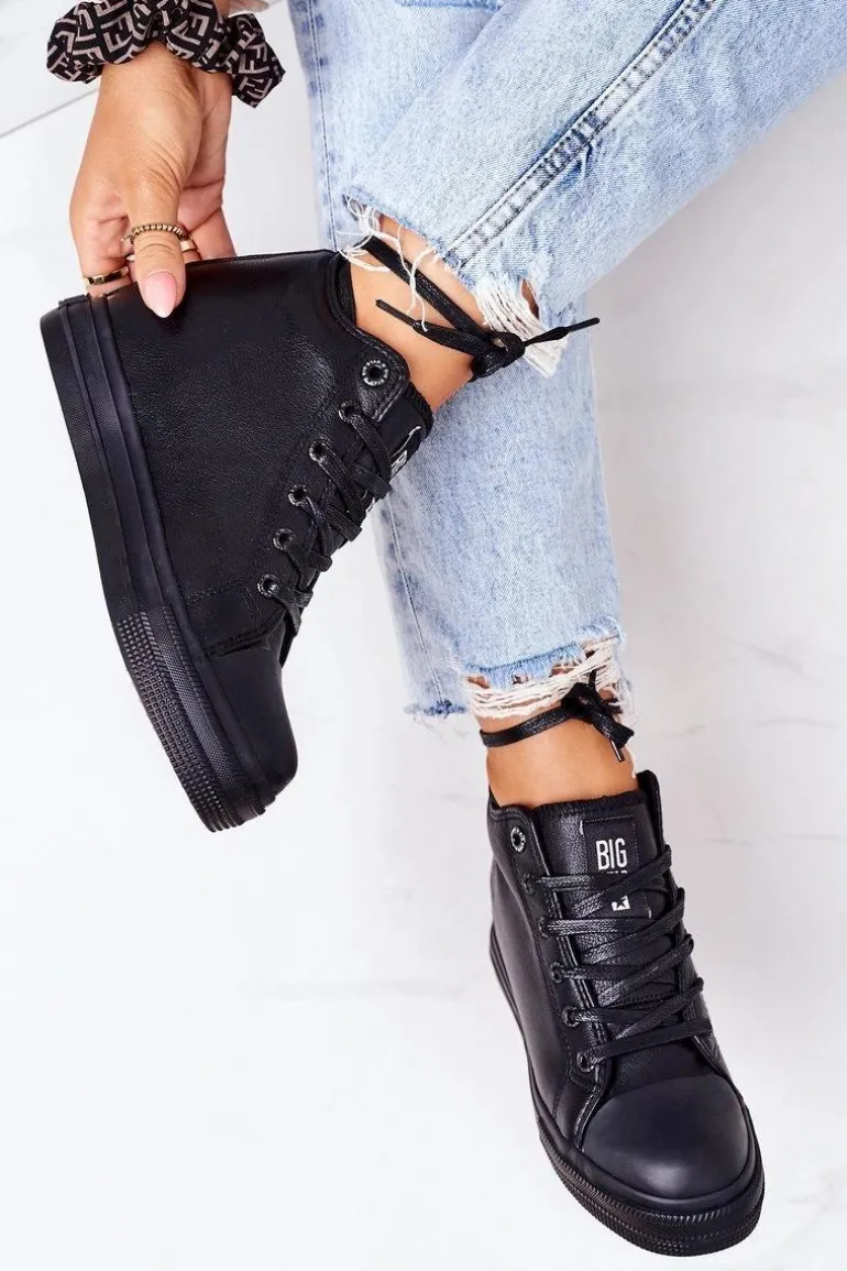 Skórzane Trampki Na Koturnie Big Star EE274127 Czarne