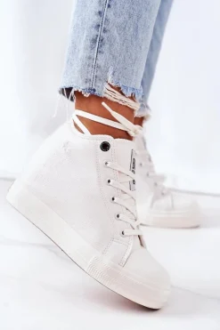 Skórzane Trampki Na Koturnie Big Star EE274128 Białe