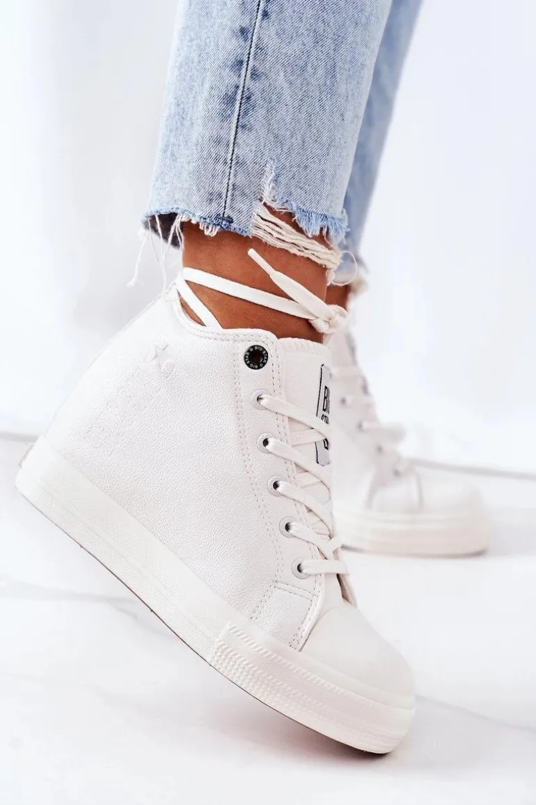 Skórzane Trampki Na Koturnie Big Star EE274128 Białe