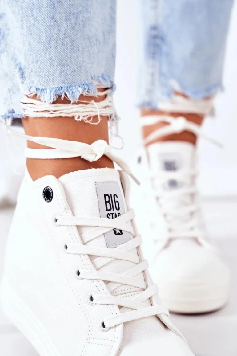 Skórzane Trampki Na Koturnie Big Star EE274128 Białe