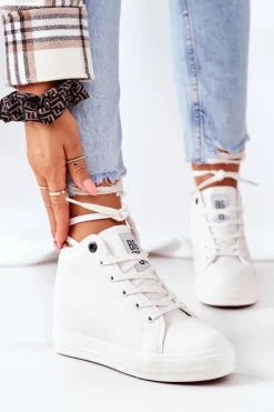 Skórzane Trampki Na Koturnie Big Star EE274128 Białe