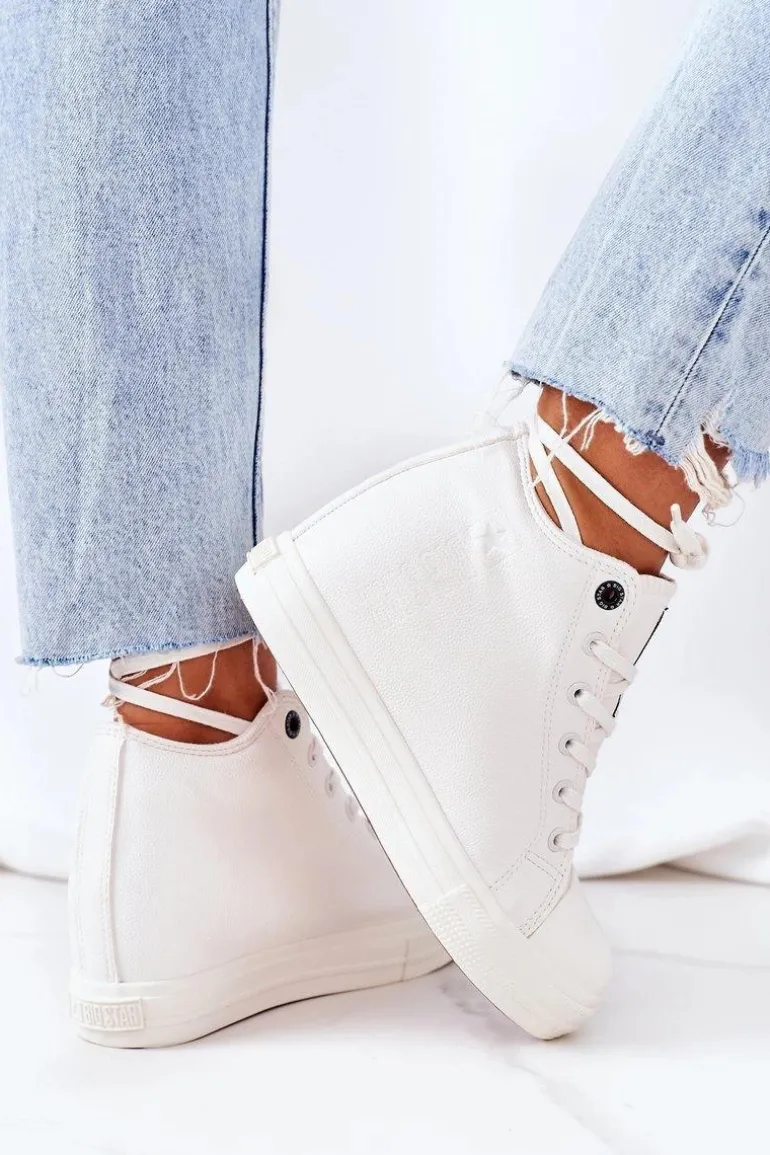 Skórzane Trampki Na Koturnie Big Star EE274128 Białe