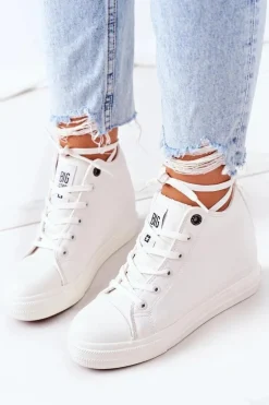 Skórzane Trampki Na Koturnie Big Star EE274128 Białe