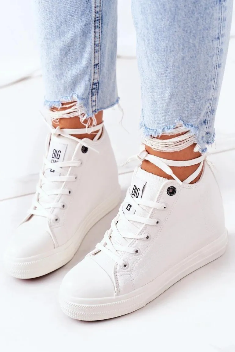 Skórzane Trampki Na Koturnie Big Star EE274128 Białe
