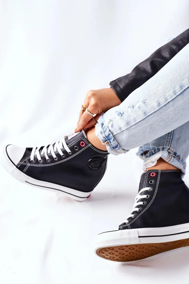 Skórzane Trampki Na Koturnie Cross Jeans II2R4025 Czarne