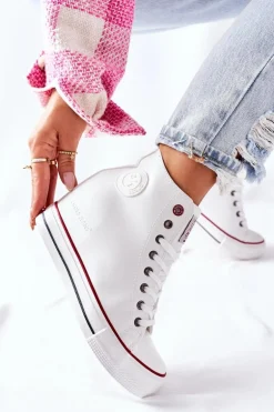 Skórzane Trampki Na Koturnie Cross Jeans II2R4024 Białe