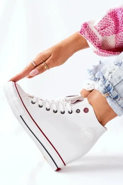 Skórzane Trampki Na Koturnie Cross Jeans II2R4024 Białe