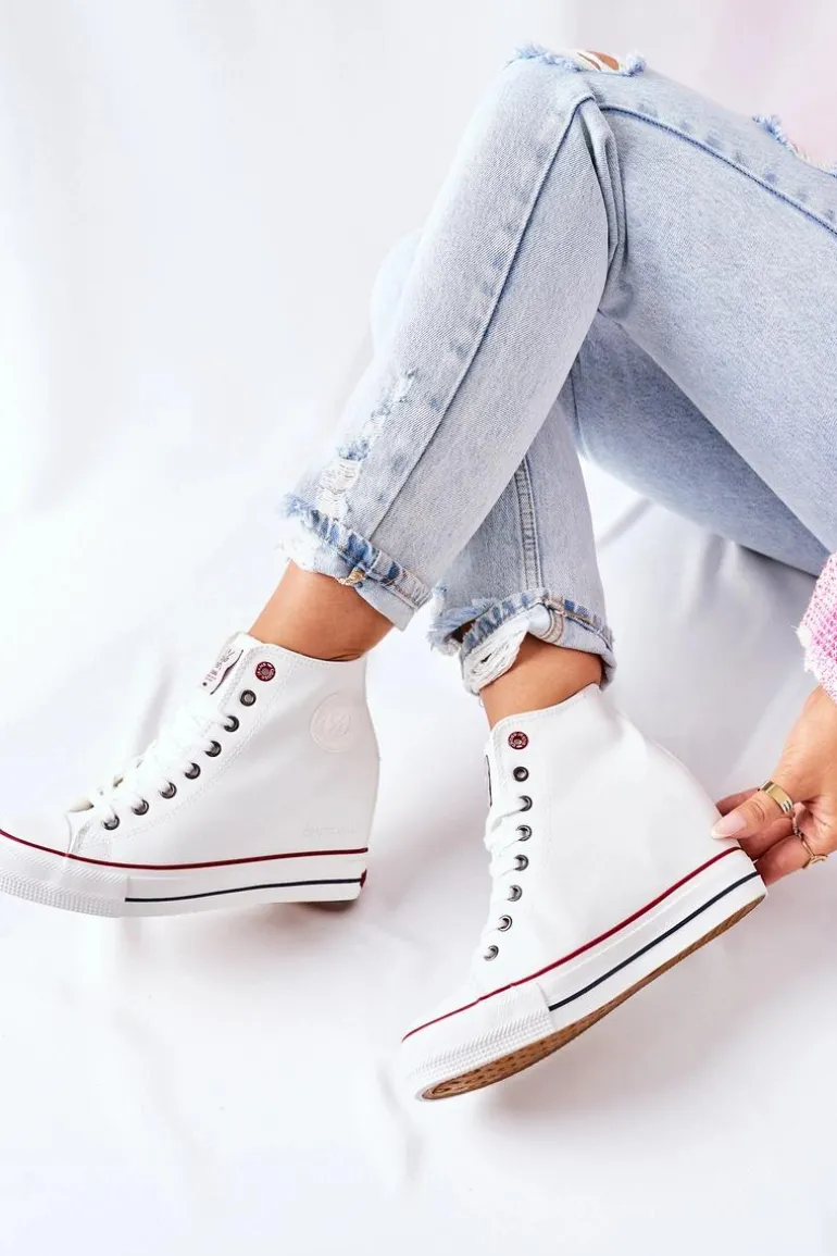 Skórzane Trampki Na Koturnie Cross Jeans II2R4024 Białe