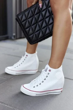 Skórzane Trampki Na Koturnie Cross Jeans II2R4024 Białe