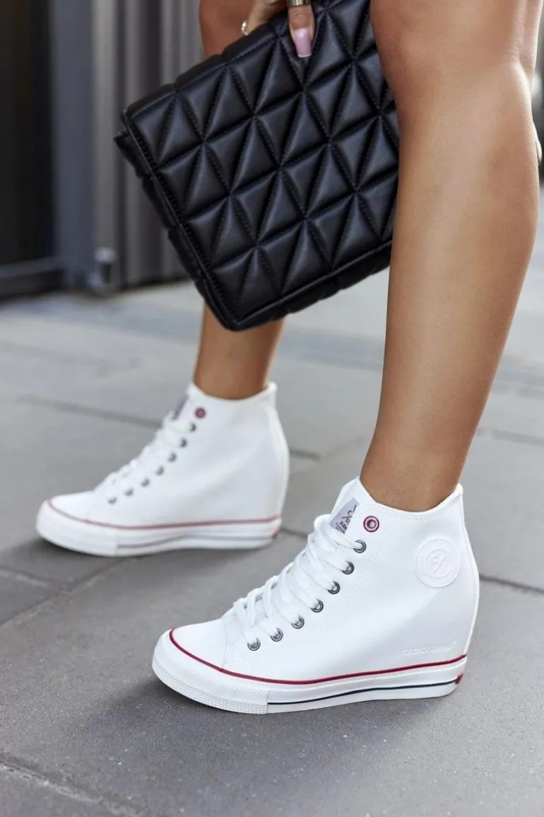 Skórzane Trampki Na Koturnie Cross Jeans II2R4024 Białe