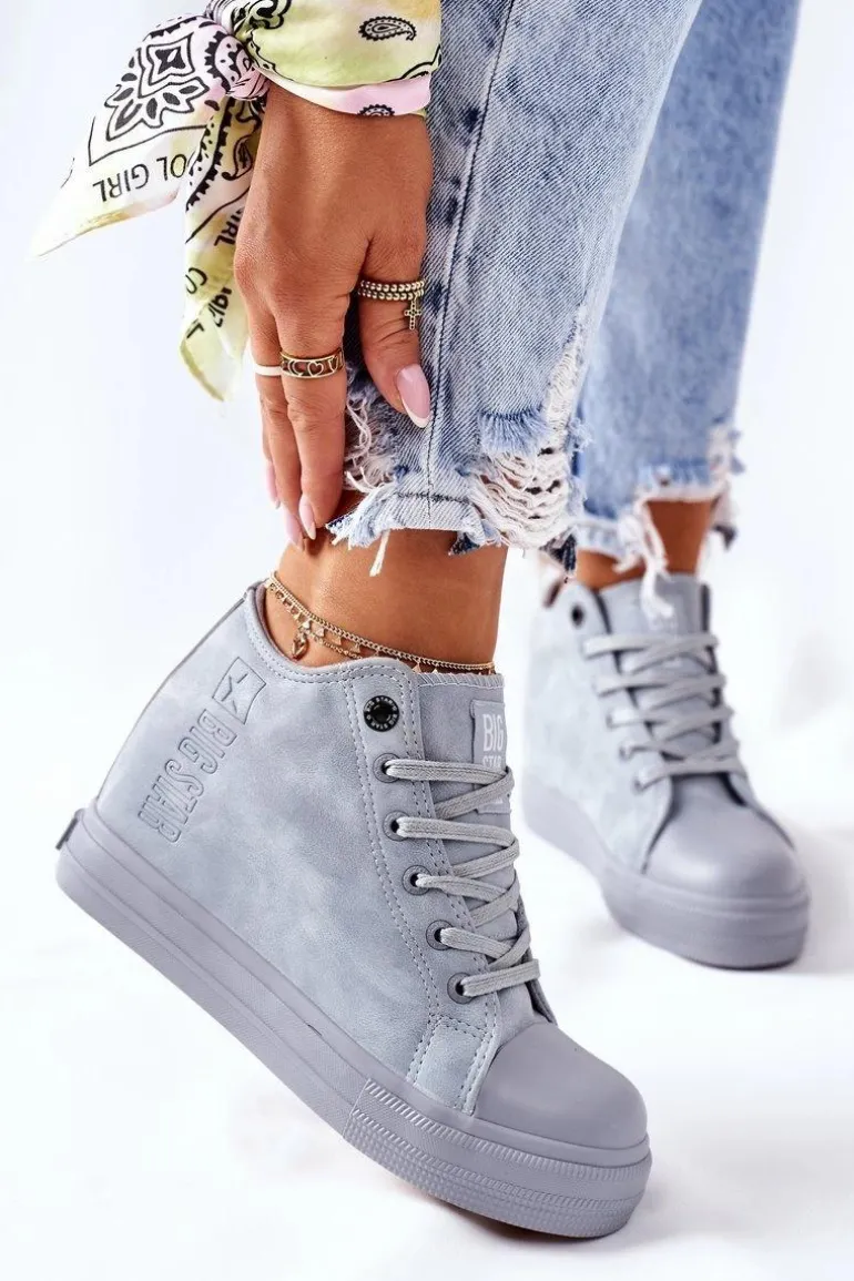 Skórzane Trampki Na Koturnie Big Star II274094 Niebieskie