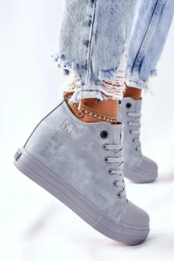 Skórzane Trampki Na Koturnie Big Star II274094 Niebieskie