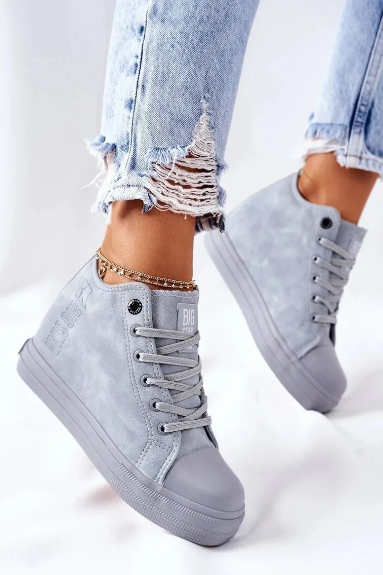 Skórzane Trampki Na Koturnie Big Star II274094 Niebieskie