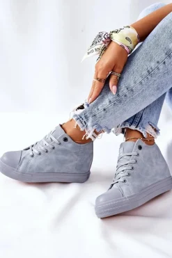 Skórzane Trampki Na Koturnie Big Star II274094 Niebieskie