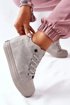 Skórzane Trampki Na Koturnie Big Star II274093 Szare