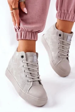 Skórzane Trampki Na Koturnie Big Star II274093 Szare