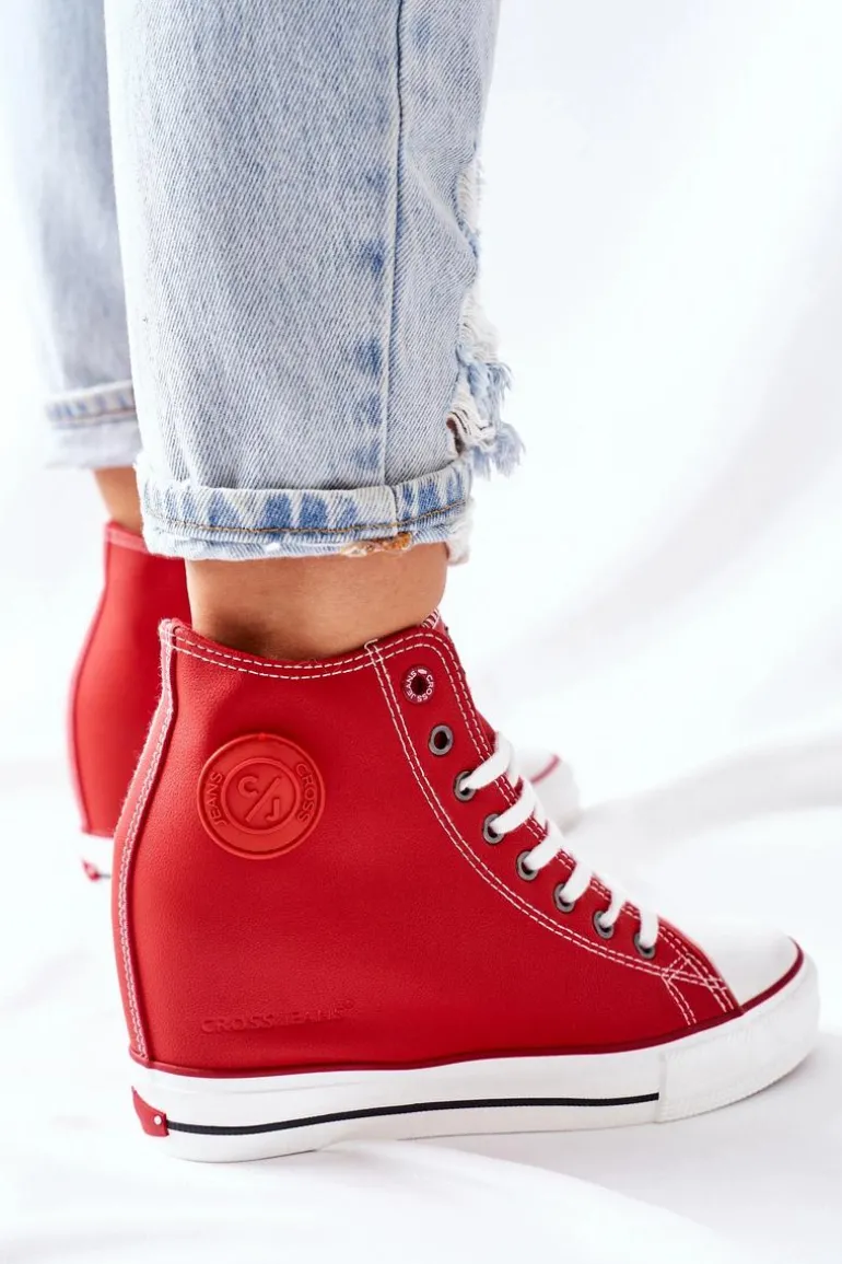 Skórzane Trampki Na Koturnie Cross Jeans II2R4026 Czerwone
