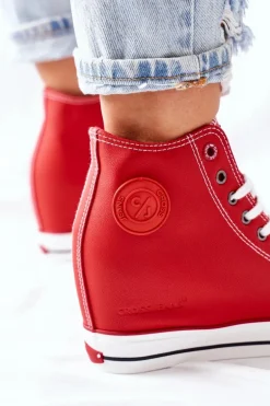 Skórzane Trampki Na Koturnie Cross Jeans II2R4026 Czerwone