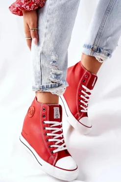 Skórzane Trampki Na Koturnie Cross Jeans II2R4026 Czerwone