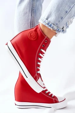 Skórzane Trampki Na Koturnie Cross Jeans II2R4026 Czerwone