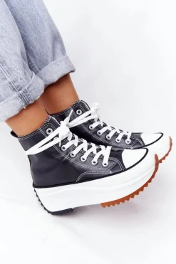 Skórzane Trampki Na Platformie Czarne Coachella