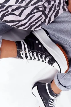 Skórzane Trampki Na Platformie Czarne Coachella