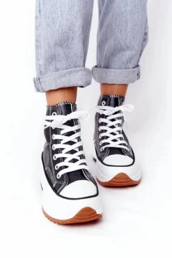 Skórzane Trampki Na Platformie Czarne Coachella