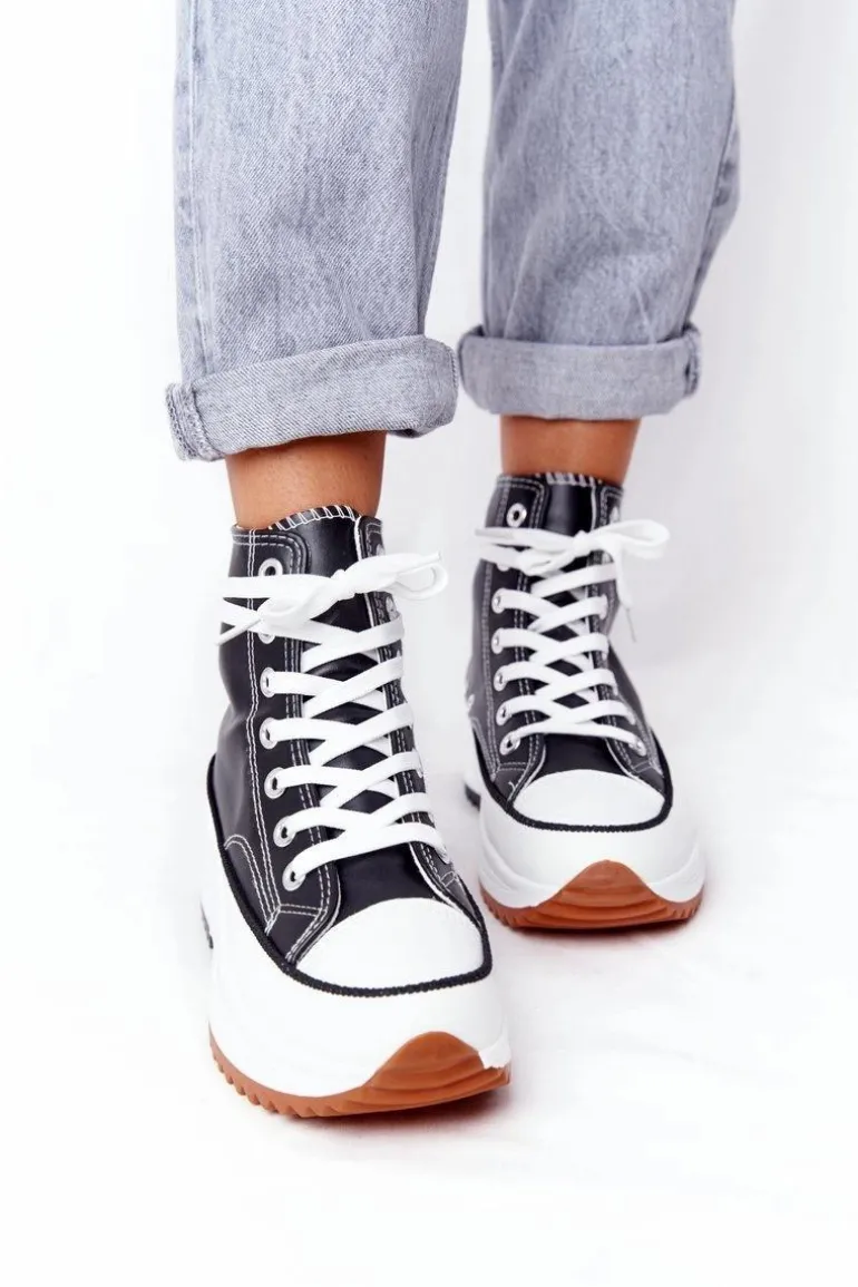 Skórzane Trampki Na Platformie Czarne Coachella