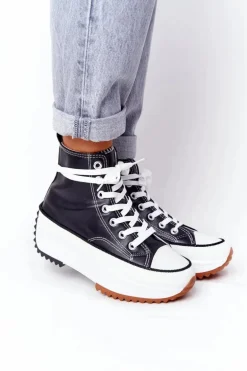 Skórzane Trampki Na Platformie Czarne Coachella