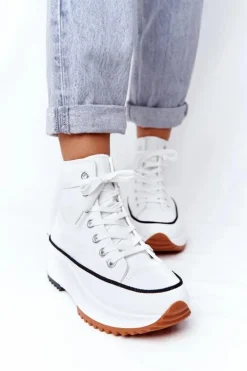 Skórzane Trampki Na Platformie Białe Coachella