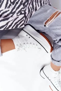 Skórzane Trampki Na Platformie Białe Coachella