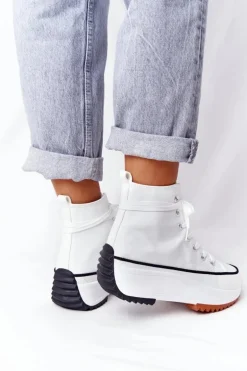 Skórzane Trampki Na Platformie Białe Coachella