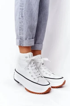 Skórzane Trampki Na Platformie Białe Coachella