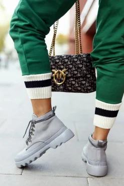 Skórzane Trapery Botki Big Star II274365 Szare