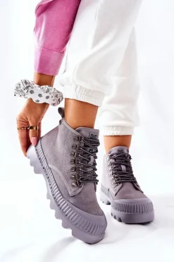 Skórzane Trapery Botki Big Star II274365 Szare