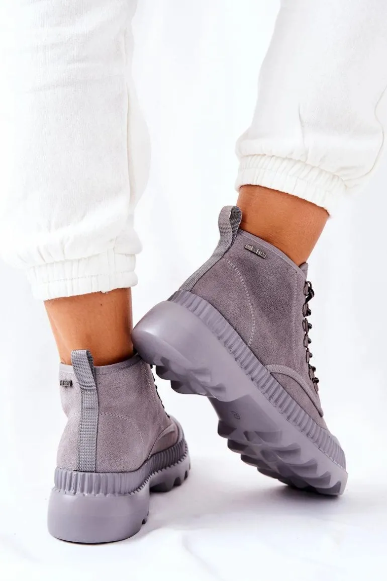 Skórzane Trapery Botki Big Star II274365 Szare