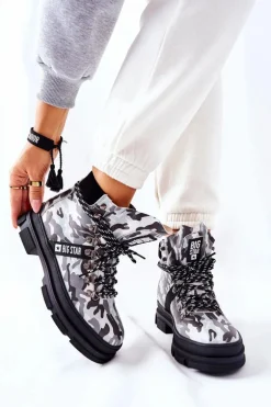 Skórzane Trapery Botki Big Star II274368 Moro Czarne