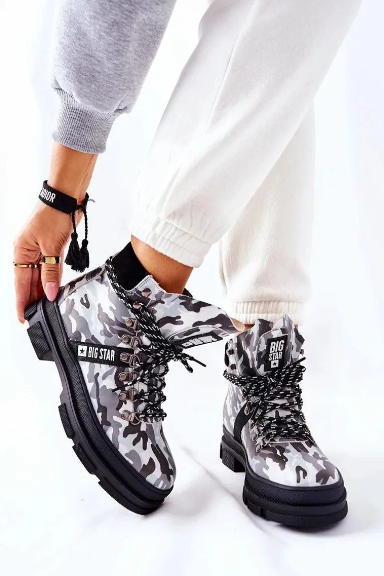 Skórzane Trapery Botki Big Star II274368 Moro Czarne