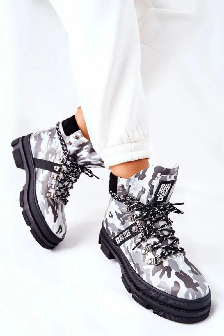 Skórzane Trapery Botki Big Star II274368 Moro Czarne