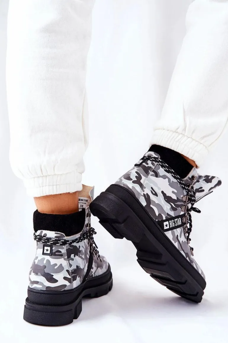 Skórzane Trapery Botki Big Star II274368 Moro Czarne