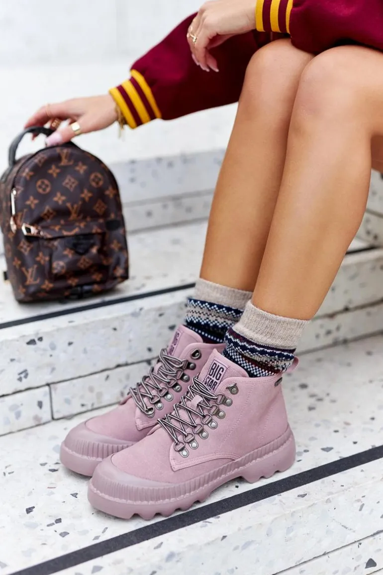 Skórzane Trapery Botki Big Star II274367 Różowe