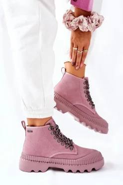 Skórzane Trapery Botki Big Star II274367 Różowe