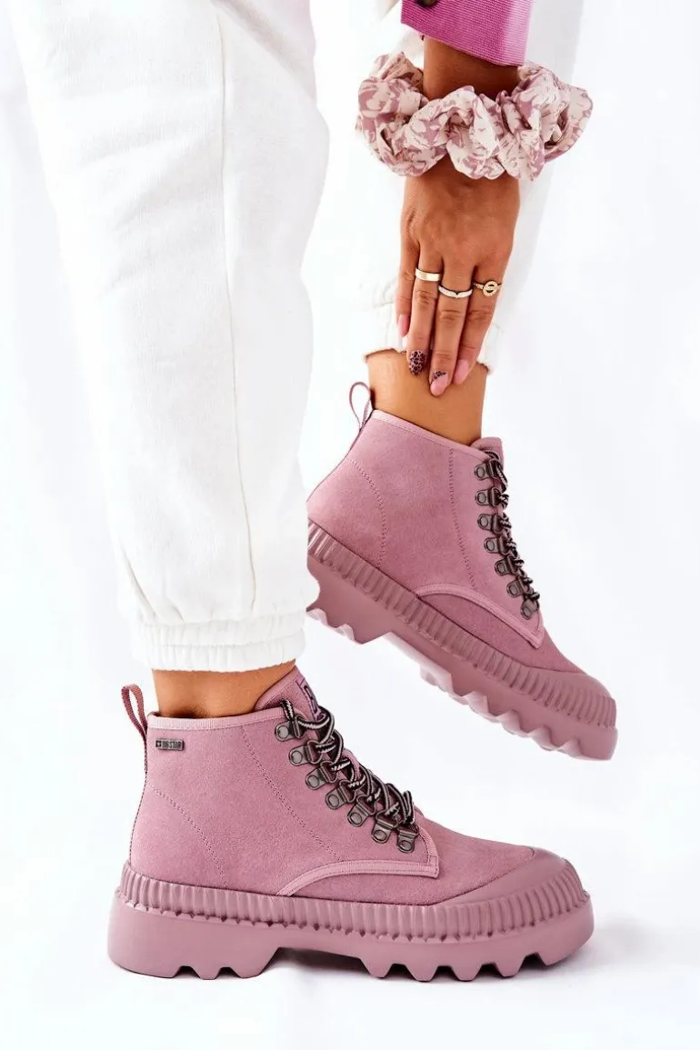 Skórzane Trapery Botki Big Star II274367 Różowe